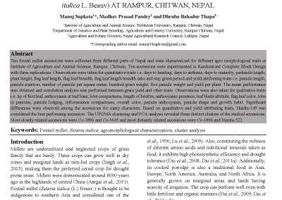Agromorphological Characterisation of Foxtail Millet (Setaria italica L. Beauv) at Rampur, Chitwan, Nepal